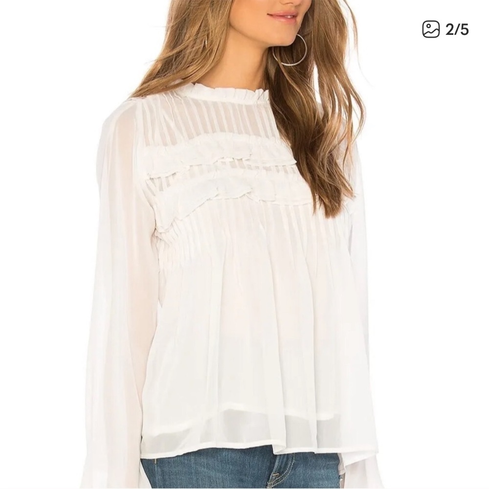 Velvet by Graham and Spencer Jolie Sheer Pintuck Ruffle Blouse in off white S